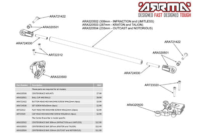 Arrma ARA320504 Center Brace Bar Outcast Notorious - PowerHobby