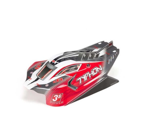 Arrma ARA402274 Typhon 4x4 BLX Painted Trimmed Body with Decals Red - PowerHobby