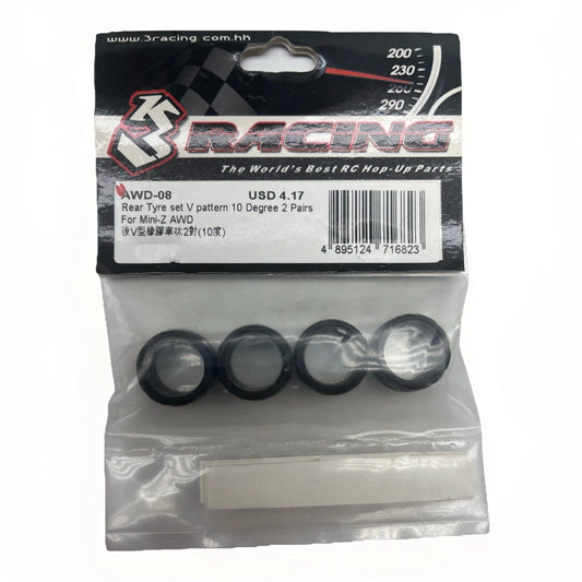 3 Racing Part #AWD-08 Rear Type Set V Pattern 10 Degree 2 Pairs for Mini-Z AWD
