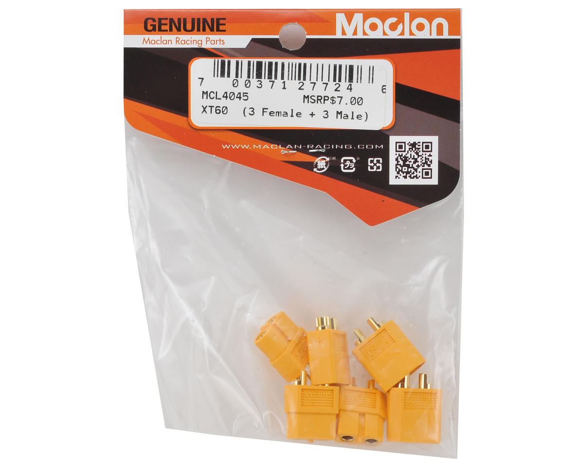 Maclan Part #MCL4045 XT60 Connectors (3 Sets)