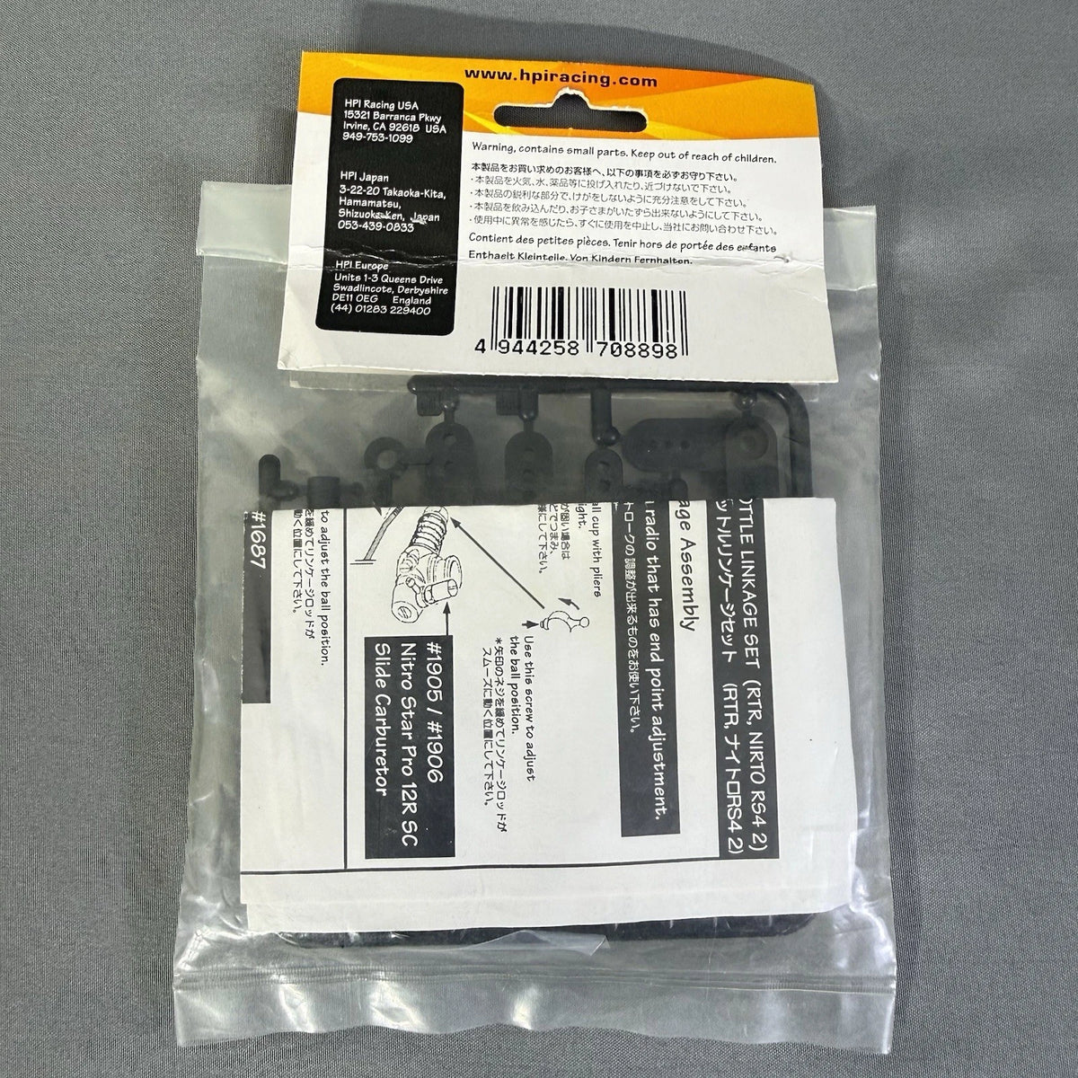 HPI Racing Part #A889 Slide Carb Throttle Linkage Set (RTR Nitro RS4/Nitro 2)