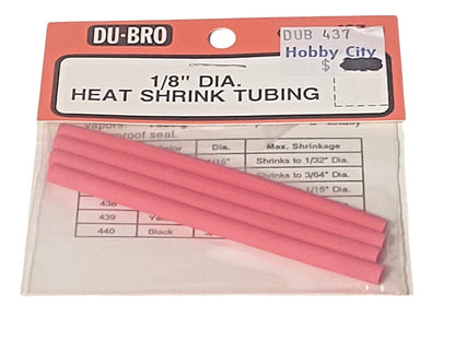 DU-BRO Part #437 1/8" (3.1mm) Heat Shrink (Red) 4/pkg