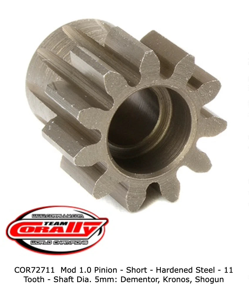 Team Corally Part #C-72711 M1.0 Pinion - Short - Hardened Steel - 11 Teeth - Shaft Dia. 5mm