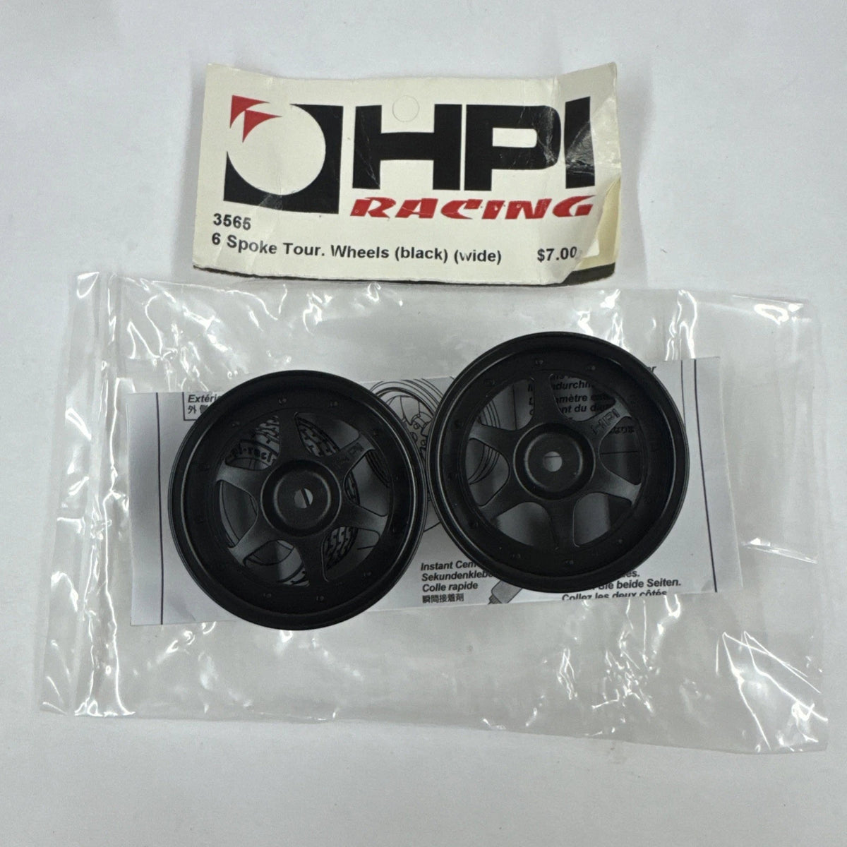 HPI Racing Part #3565 6 Spoke Wide Rims BLACK for Tamiya & Yokomo Touring Car VINTAGE
