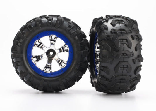 Traxxas Tra7274 Pre-Mounted Canyon AT Tires (Geode Beadlock) (2) Chrome/Blue - PowerHobby