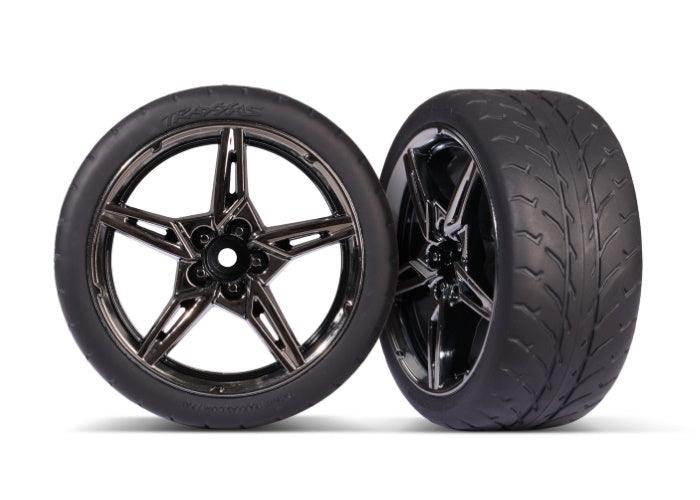 Traxxas Tires and Black Chrome Wheels Assembled Glued (extra Wide Rear) Stingray - PowerHobby