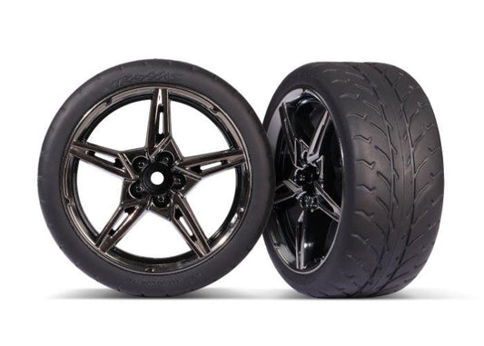 Traxxas Tires and Black Chrome Wheels Assembled Glued (extra Wide Rear) Stingray - PowerHobby